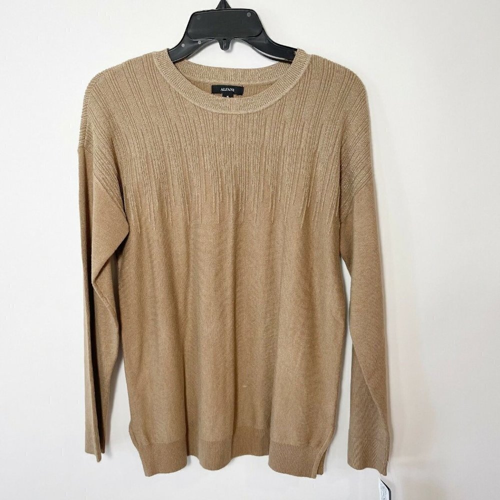 Alfani Pullover Sweater Womens M Brown Metallic Vented Hem Long Sleeve New‎